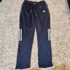 Adidas Navy Blue Running Pants Women Medium Regular Fit Reflective Stripe Zipper